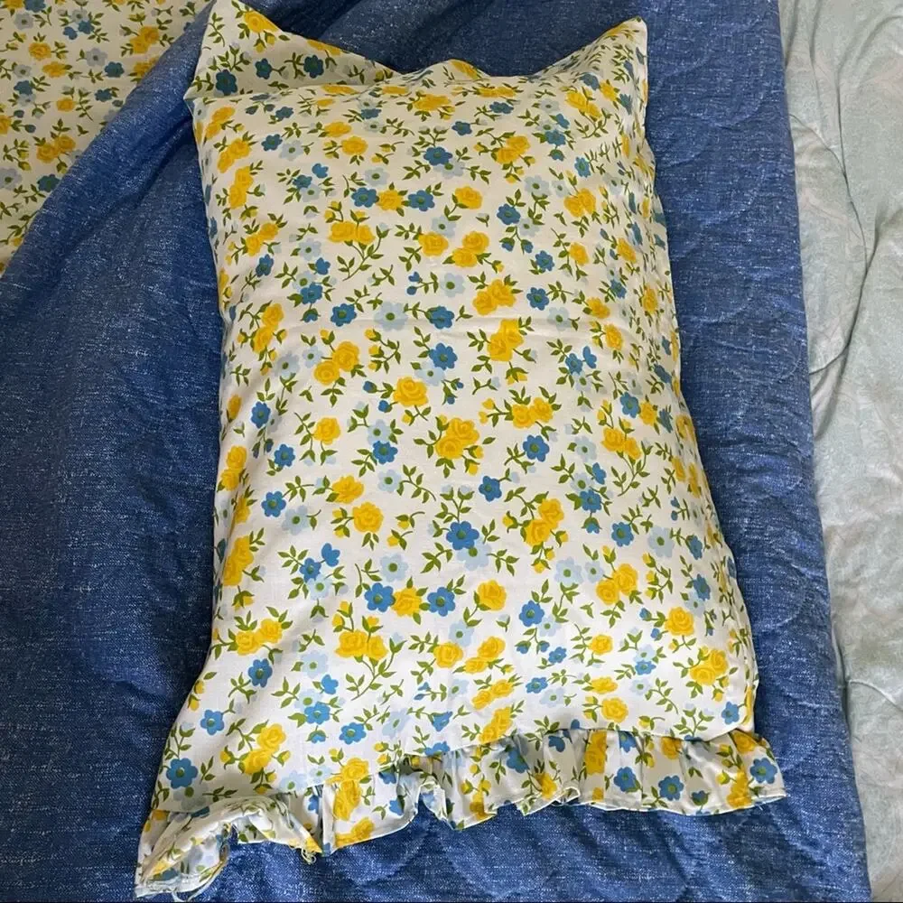 70s floral bedding set blue/yellow